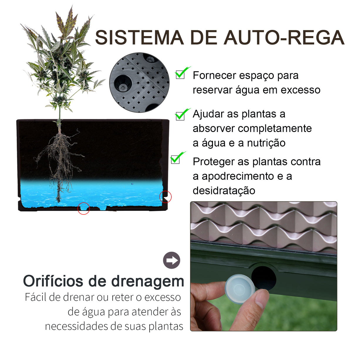Conjunto de 2 Floreiras de Exterior Floreiras Quadradas Elevadas Combinação Livre Floreiras para Jardim Pátio 50x50x46,5 cm Marrom — foto 4