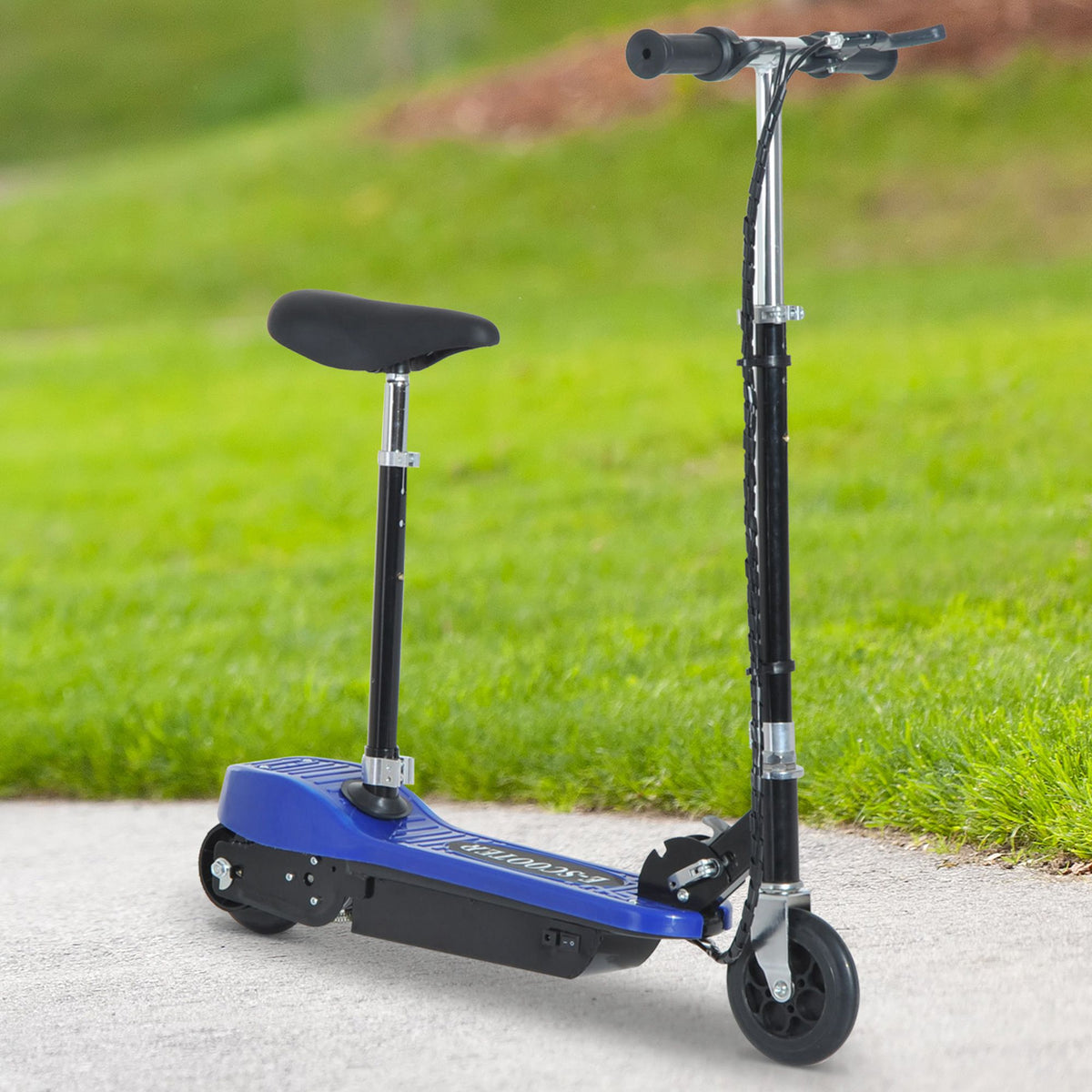 Trotinete Elétrica para Crianças Trotinete Dobrável Bateria 120W Guiador Ajustável Velocidad Máxima de 10km/h e Freio de Pé 78x37x99 cm Azul — foto 2