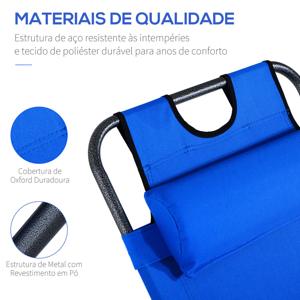 Espreguiçadeira Reclinável com Almofada para a Cabeça Espreguiçadeira Dobrável e Portátil para Praia Campismo 118x60x80cm Azul — foto 6