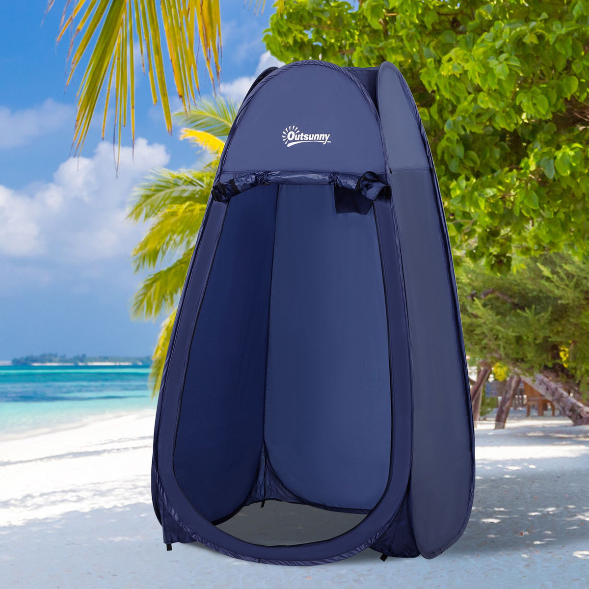 Tenda de Duche para Campismo Dobrável Pop UP Tenda de Privacidade com proteção UV e Tecido Impermeável 100x100x185cm Azul Escuro — foto 2