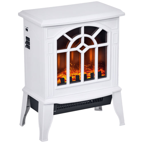 Caminetto Elettrico Portatile 1000/2000W con Simulazione Fiamma Realistica e Termostato per Ambienti fino a 20m² 36,5x24x46 cm Bianco