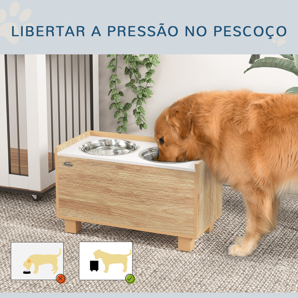 Comedouro para Cães Elevado com Sistema de Alimentação Lento Amovível e Espaço de Arrumação Comedouro com 2 Tigelas de 2L de Aço Inoxidável para Cães Grandes 60x30x35,5 cm Madeira — foto 5