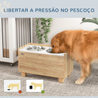 Comedouro para Cães Elevado com Sistema de Alimentação Lento Amovível e Espaço de Arrumação Comedouro com 2 Tigelas de 2L de Aço Inoxidável para Cães Grandes 60x30x35,5 cm Madeira — foto 5