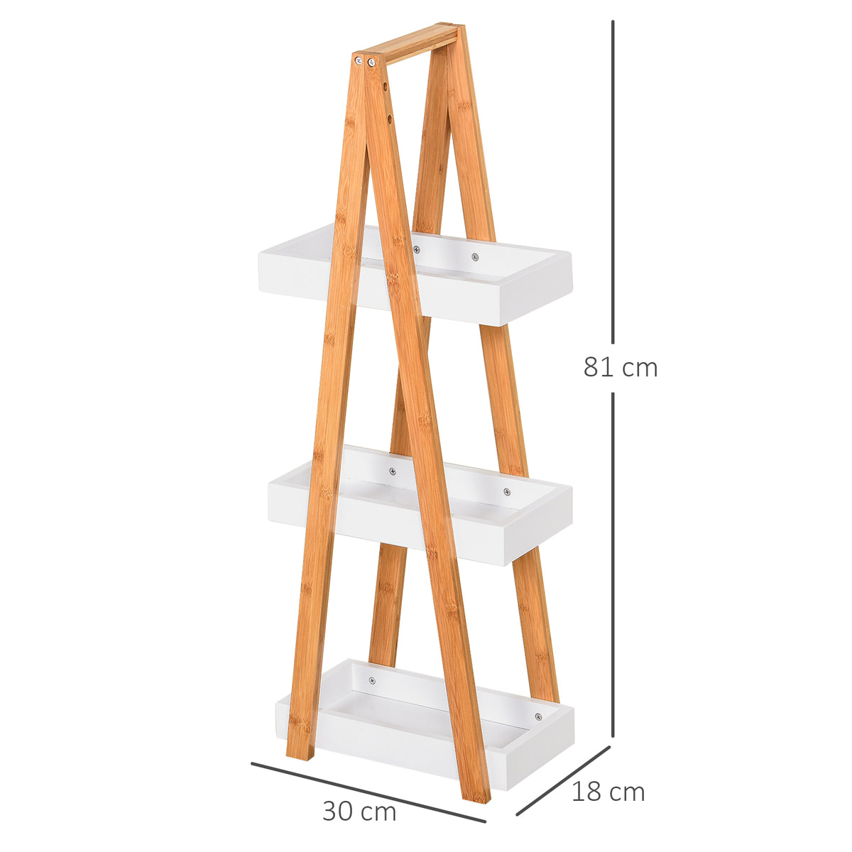 Estante de Bambú para Casa de Banho com 3 Prateleiras de Armazenamento Móvel Organizador para Cozinha Sala de Estar Lavanderia 30x18x81cm Madeira e Branco — foto 3