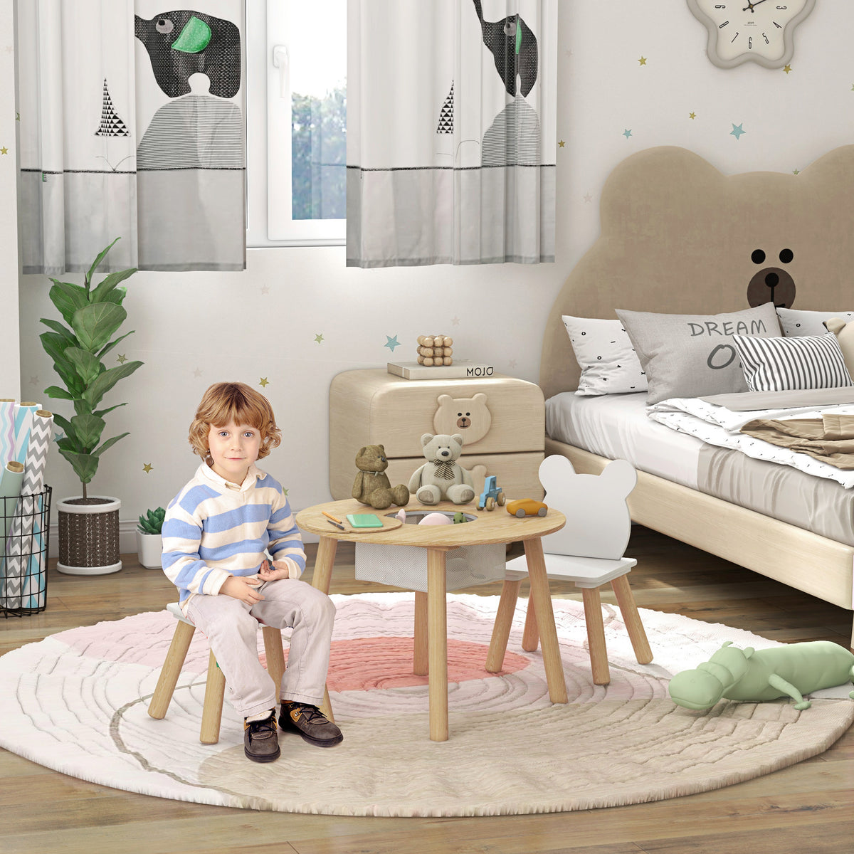 Mesa e Cadeiras Infantis de 3 Peças Mesa Infantil com 2 Cadeiras com Espaço de Arrumação para Crianças de 3-6 Anos para Sala de Jogos Dormitório Escola Infantil Madeira e Branco — foto 2