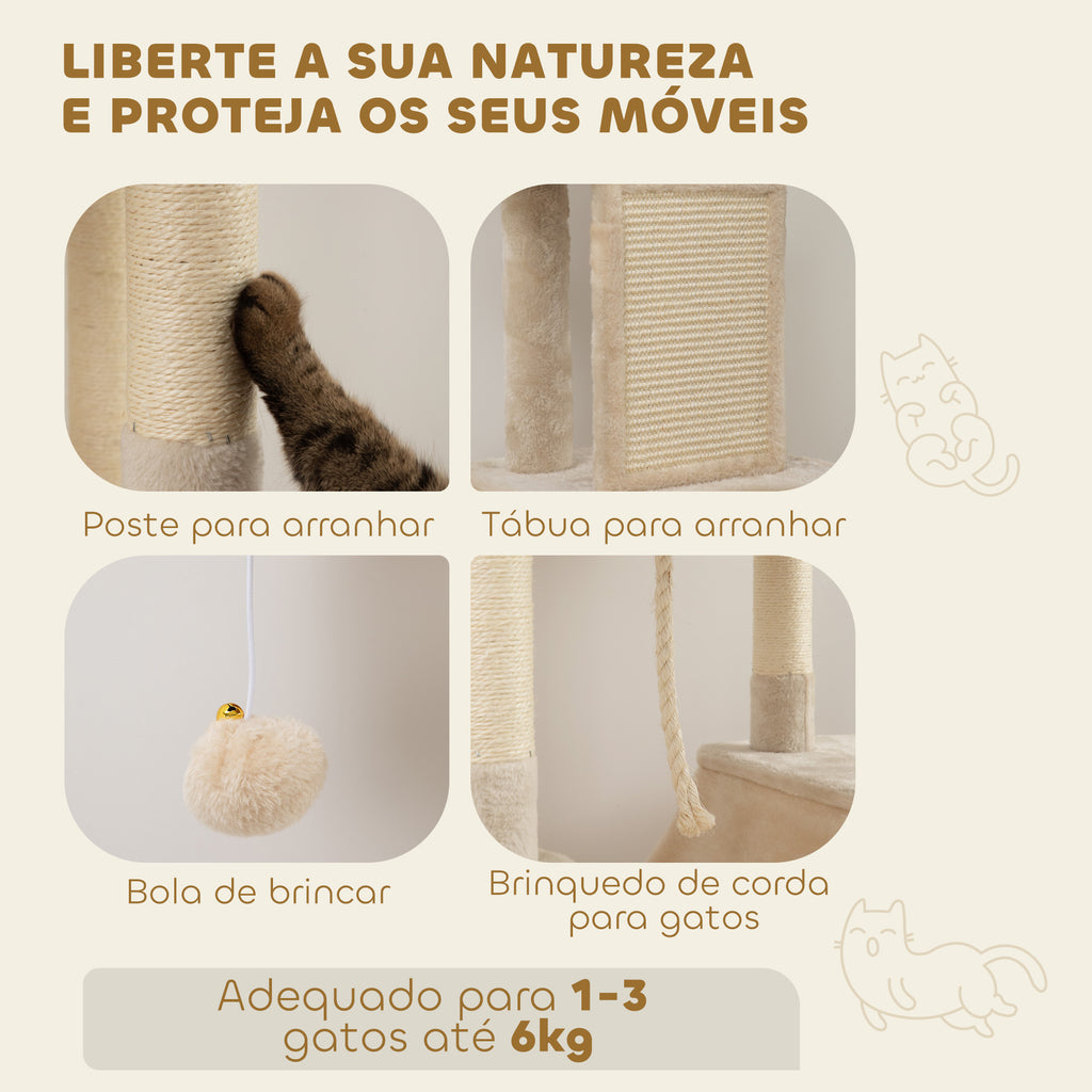 Arranhador para Gatos Grande Altura 173 cm Arranhador para Gatos Torre para Gatos com Plataformas Caverna Bolas Suspensa e Rede Bege — foto 6