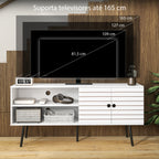 Móvel de TV para Televisores de até 65 Polegadas Móvel de TV para Sala com 2 Prateleiras Abertas 1 Armário com Portas e Orifícios para Cabos 145x38x65 cm Estilo Moderno Branco — foto 7