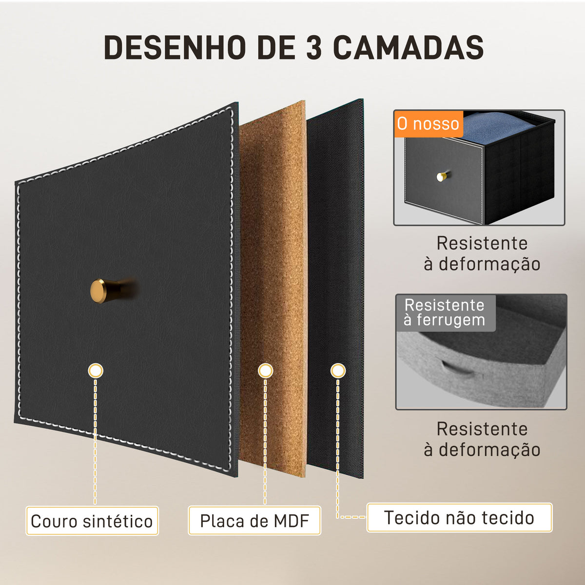 Cómoda para Dormitório Cómoda de Tecido com 9 Gavetas Dobráveis com Frentes de Couro PU e Estrutura de Aço Cómoda para Dormitório 88x30x103,5 cm Preto — foto 7