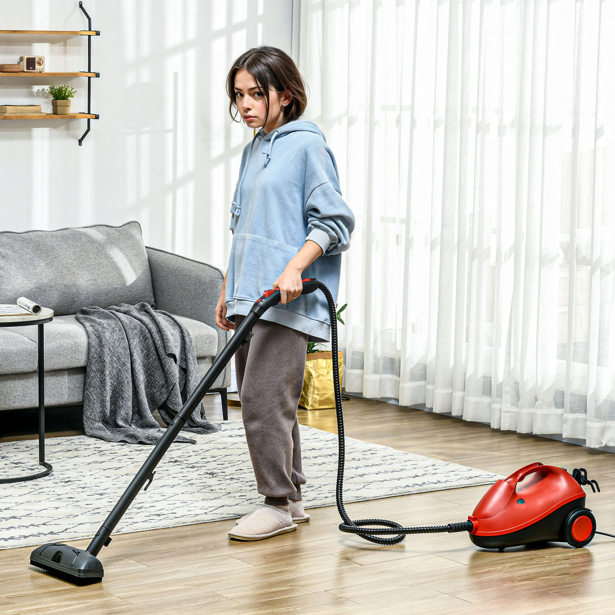 Máquina de Limpeza a Vapor 4 Bares Potência 2000W Máquina de Limpeza a Vapor Multiusos Depósito 2L Autonomia 35 min com 16 Acessórios 40x24x27,2 cm Vermelho — foto 2