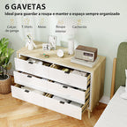 Cómoda 6 Gavetas Cómoda Quarto com Pernas de Madeira Cómoda para Sala Escritório Estilo Moderno 110x40x75 cm Branco Brilhante e Carvalho — foto 4