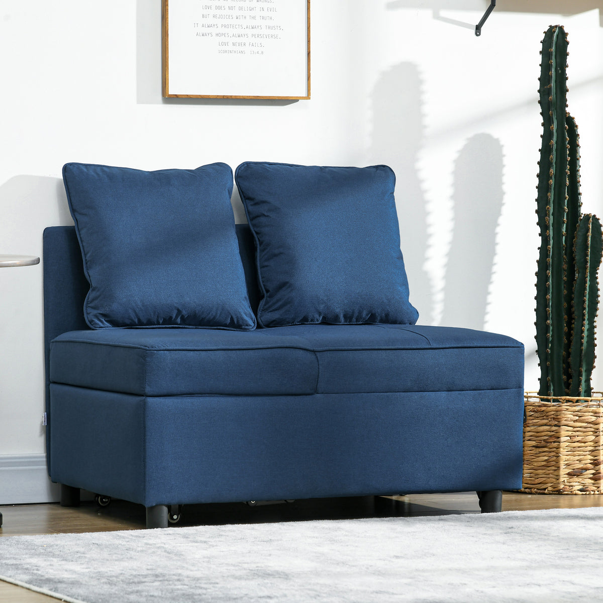 Sofá Cama 3 em 1 Sofá de 2 Lugares com Encosto Ajustável Sofá Cama Individual com Almofadas para Dormitório Sala de Estar 65x98x69 cm Azul — foto 2