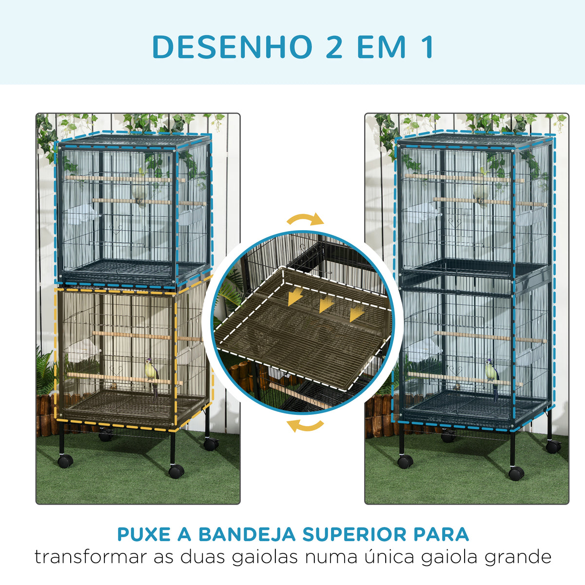 Gaiola para Pássaros com Rodas Gaiola Grande de 2 Níveis com Bandejas Removíveis Portas Comedouros Poleiros para Canários Periquitos 51,5x50x140 cm Preto — foto 4