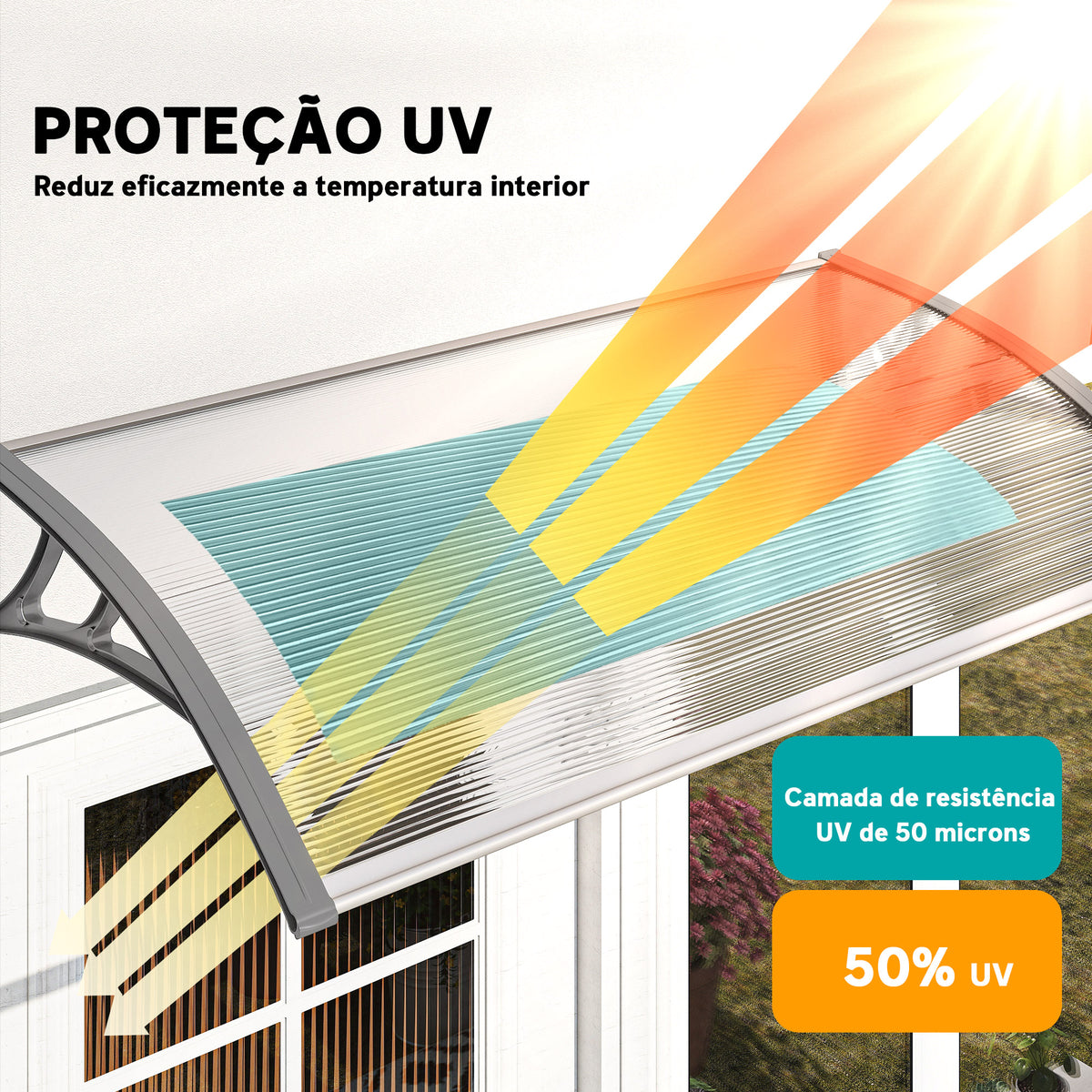 Marquise de Proteção 110x60cm Marquise Exterior para Portas e Janelas contra o Sol e Chuva com Suporte de PP Policarbonato Cinza — foto 4