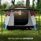 Tenda de Campismo Familiar para 3 Pessoas Tenda de Campismo Dobrável Leve com 2 Divisões Bolsa de Transporte Impermeável 2000 mm para Praia e Caminhadas 420x200x150 cm Azul Claro e Vermelho — foto 6