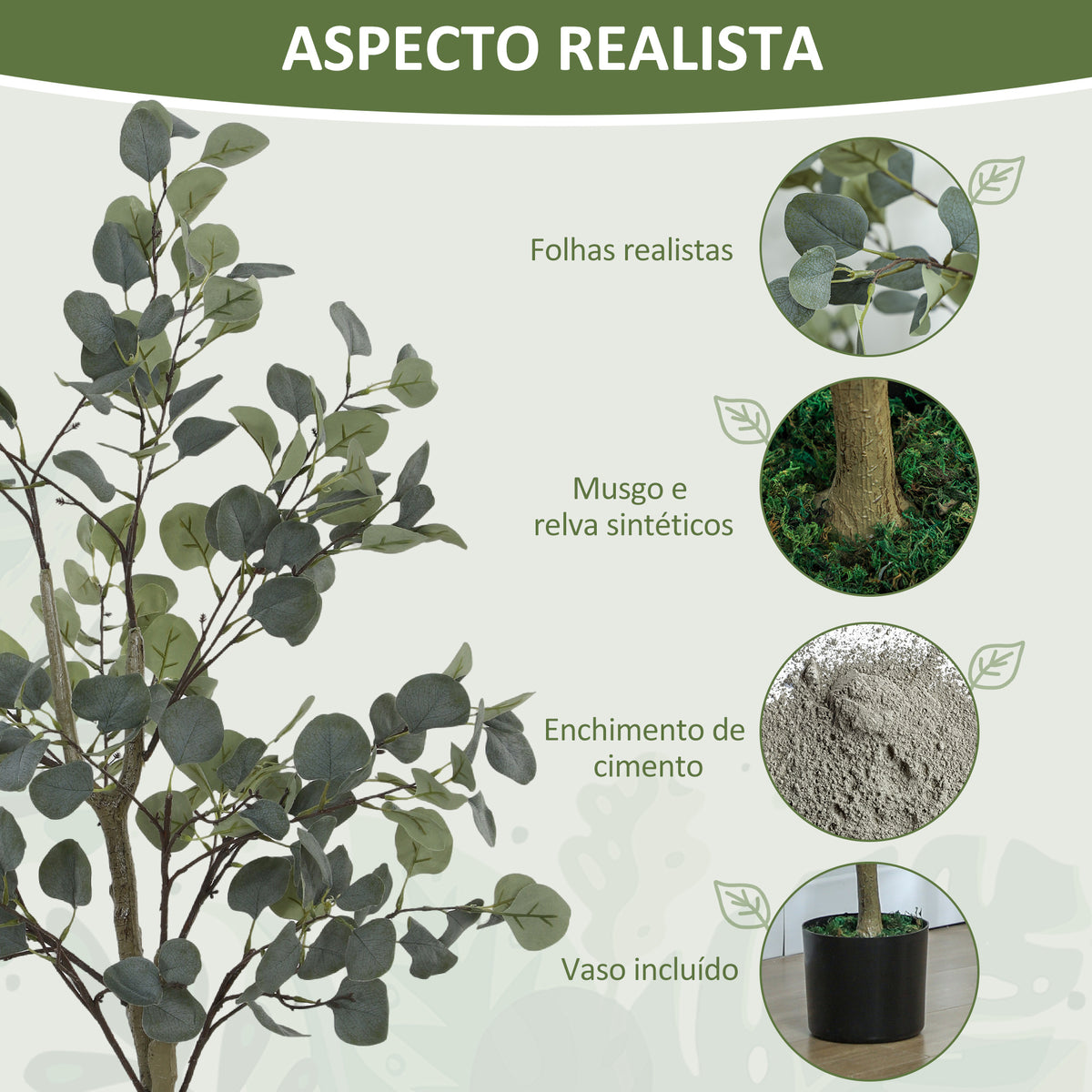 Eucalipto Artificial 120 cm Planta Artificial Decorativa Grande Árvore Artificial de Interior com 230 Folhas Decoração para Casa Escritório Dormitório Verde — foto 4