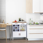 Carrinho de Cozinha Auxiliar com Rodas Carrinho de Cozinha com 2 Gavetas Suporte para 9 Garrafas Suporte para Taças Prateleira Aberta e Armário 76x40x88cm Branco — foto 2