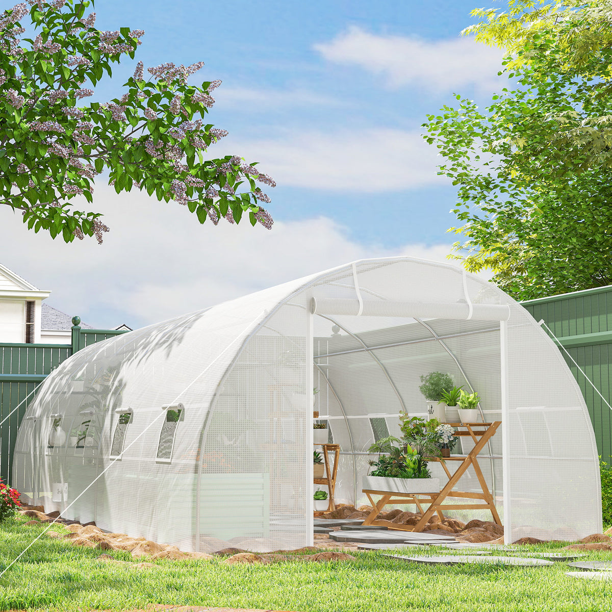 Estufa Tipo Túnel 800x300x200cm com 12 Janelas e Porta Enrolável Cobertura de PE 140g/m² e Aço para Cultivo de Plantas Verduras Branco — foto 2