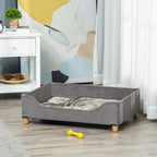 Sofá para Cães Gatos Cama para Animais de Estimação Pequenos e Médios com Almofada Removível Lavável e Pés Elevados de Madeira 81x56x23,5cm Cinza — foto 2