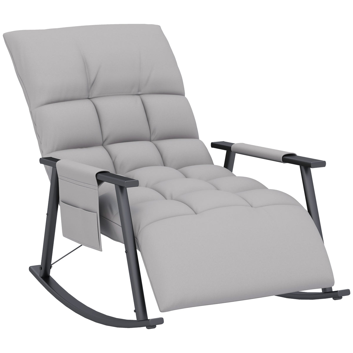 Poltrona Baloiço com Encosto e Apoio para os Pés Ajustáveis Poltrona Baloiço para Sala Estofada em Microfibra com Bolso para Quarto 60x134x70 cm Cinzento — foto 1