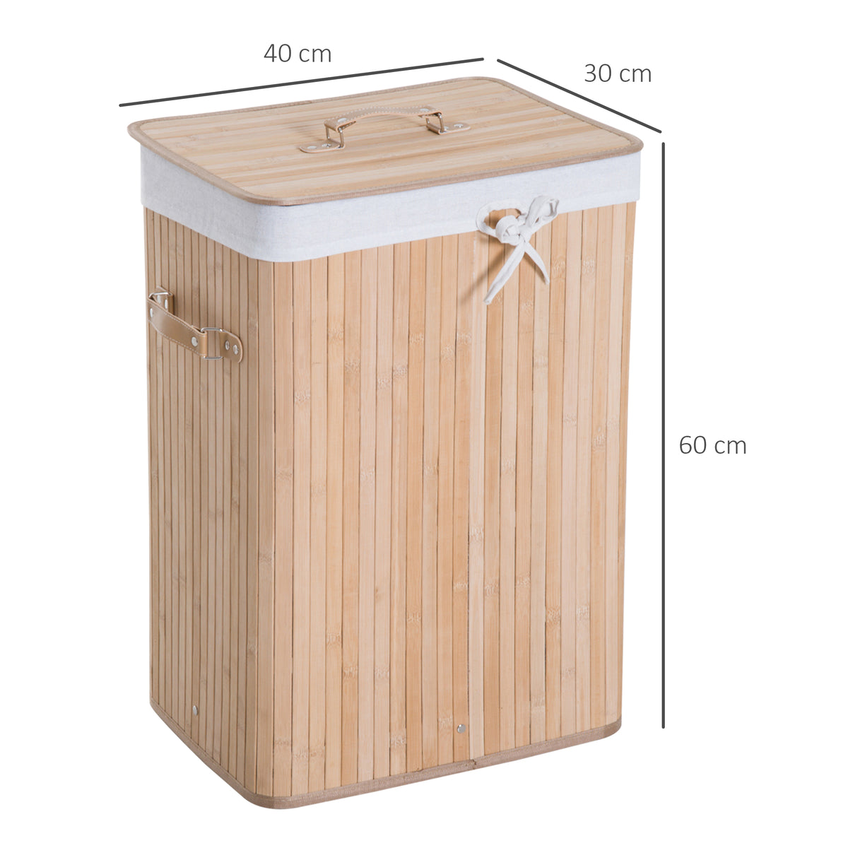 Cesto de Roupa de Bambu Dobrável Cesto para Roupa Suja com Tampa e Bolsa Amovível para Lavandaria Casa de Banho 40x30x60 cm Bambu — foto 3