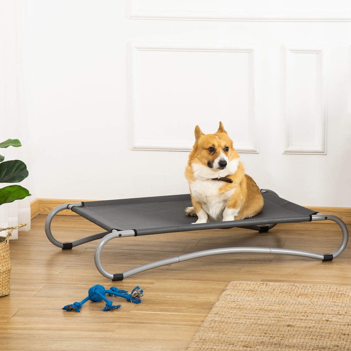 Cama Elevada para Cães Pequenos Médios Cama para Animais de Estimação com Tecido de Malha Respirável Estrutura Curvada de Aço para Interior e Exterior 110x60x20cm Cinza — foto 2