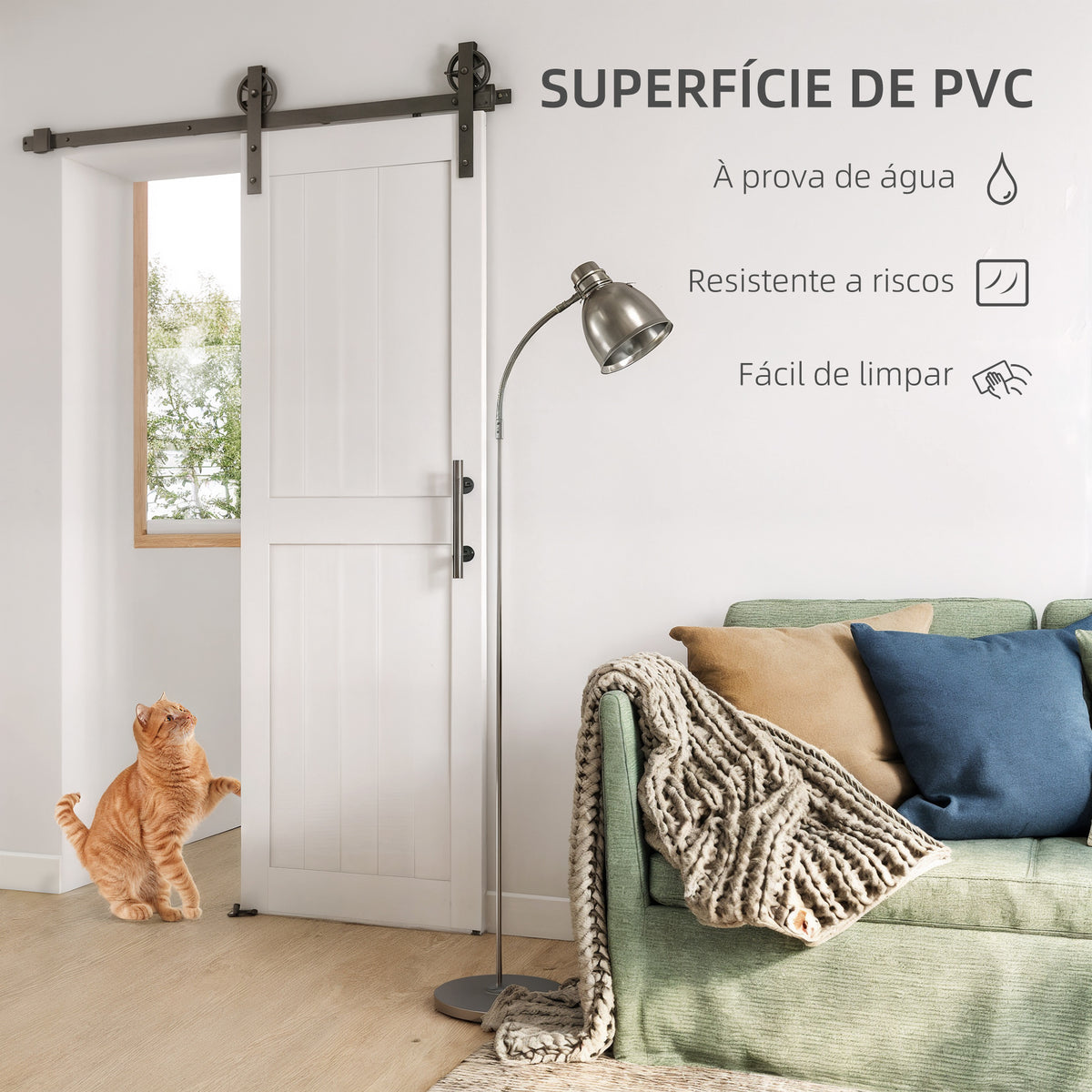 Porta de Correr Celeiro com Ferragens Porta Corredera de Interior com Puxador Rolo e Guia de Chão para Casa de Banho Sala de Estar 71,5x213,4 cm Branco — foto 4