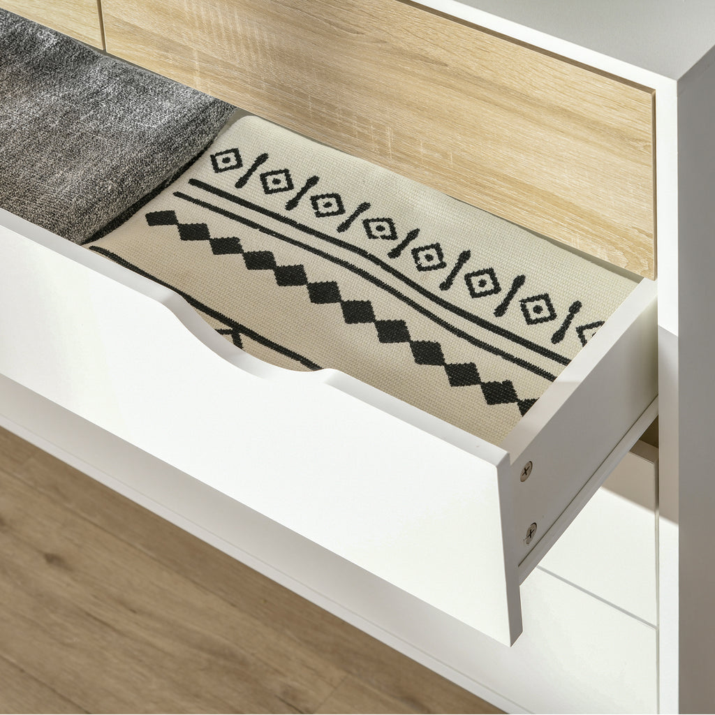 Cómoda com 5 Gavetas Cómoda de Quarto com Pés de Madeira Cómoda para Sala Escritório Estilo Nórdico 99x39x101 cm Branco e Carvalho — foto 7