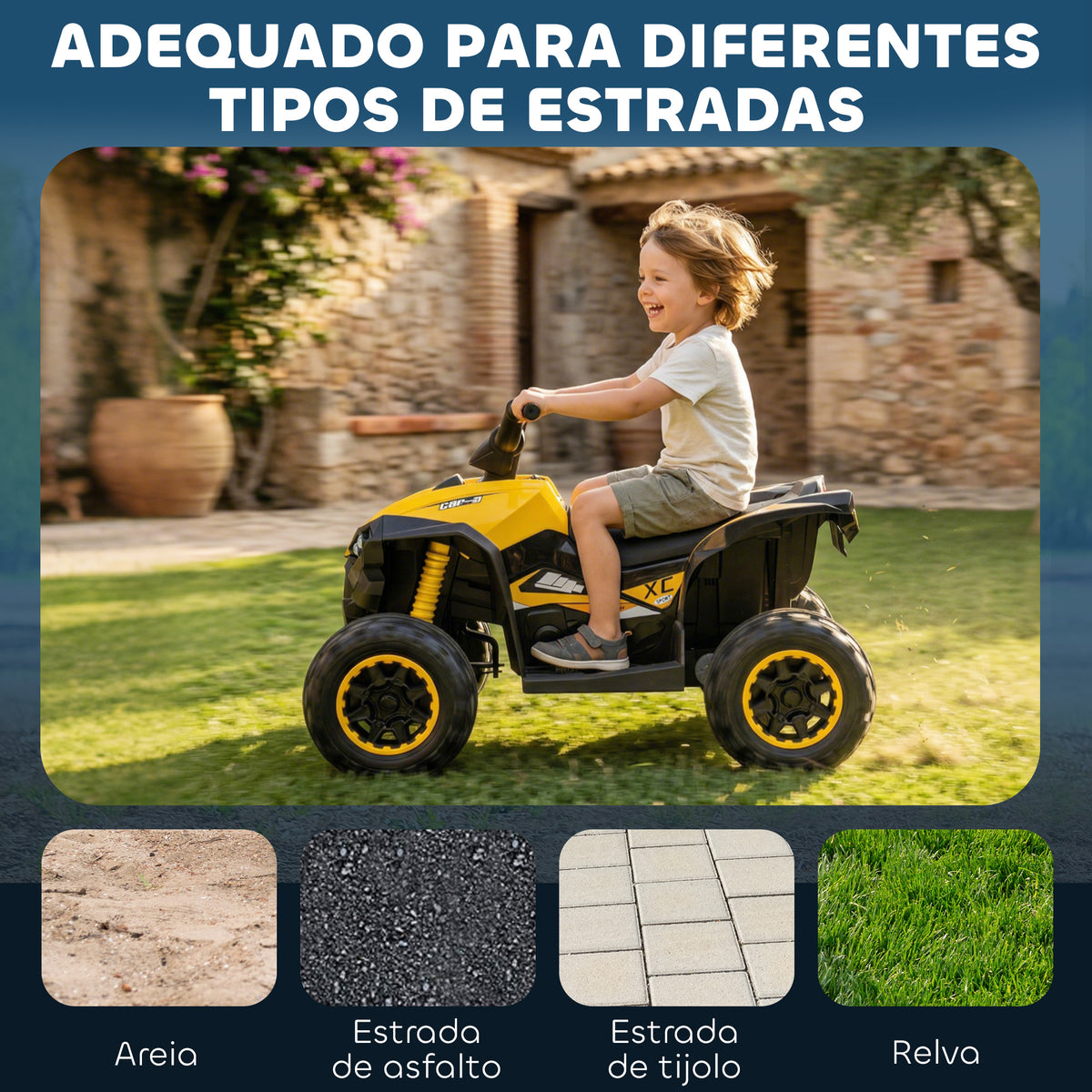 Quadriciclo Elétrico para Crianças de 3-5 Anos Veículo Eléctrico a Bateria 12V com 2 Motores Farol Música Velocidade Ajustável Avançar e Retroceder 83x53x55, 5cm Amarelo — foto 5