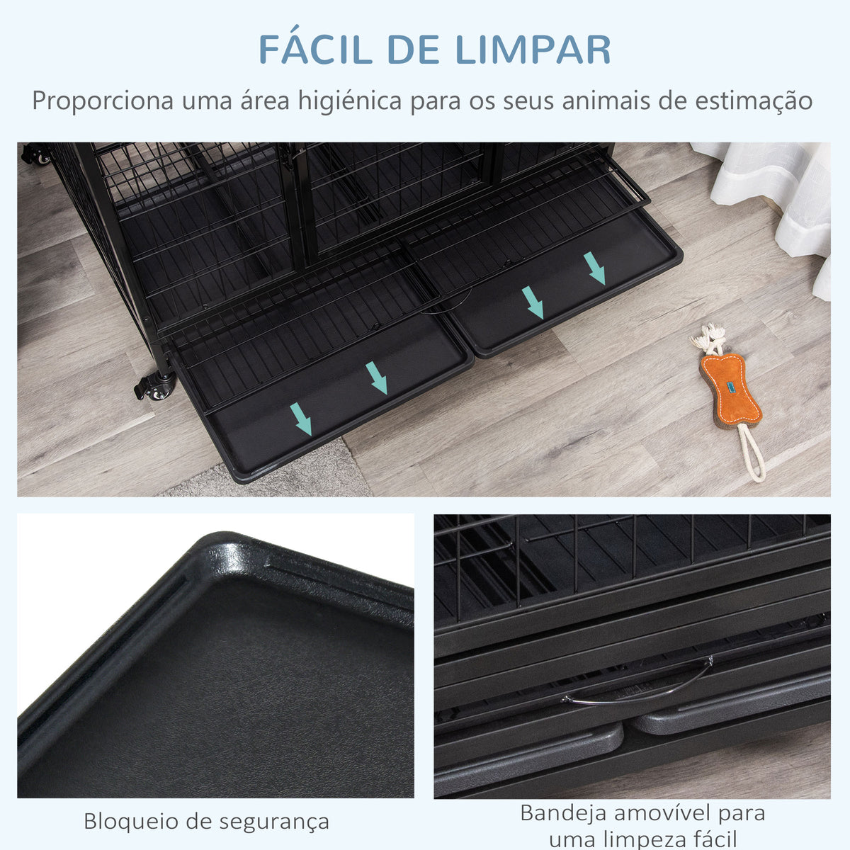 Gaiola de Metal para Cães com Rodas e Freios Bandeja Removível e Porta com Trava para Golden Retriver Labrador 109x76x87cm Preto — foto 6