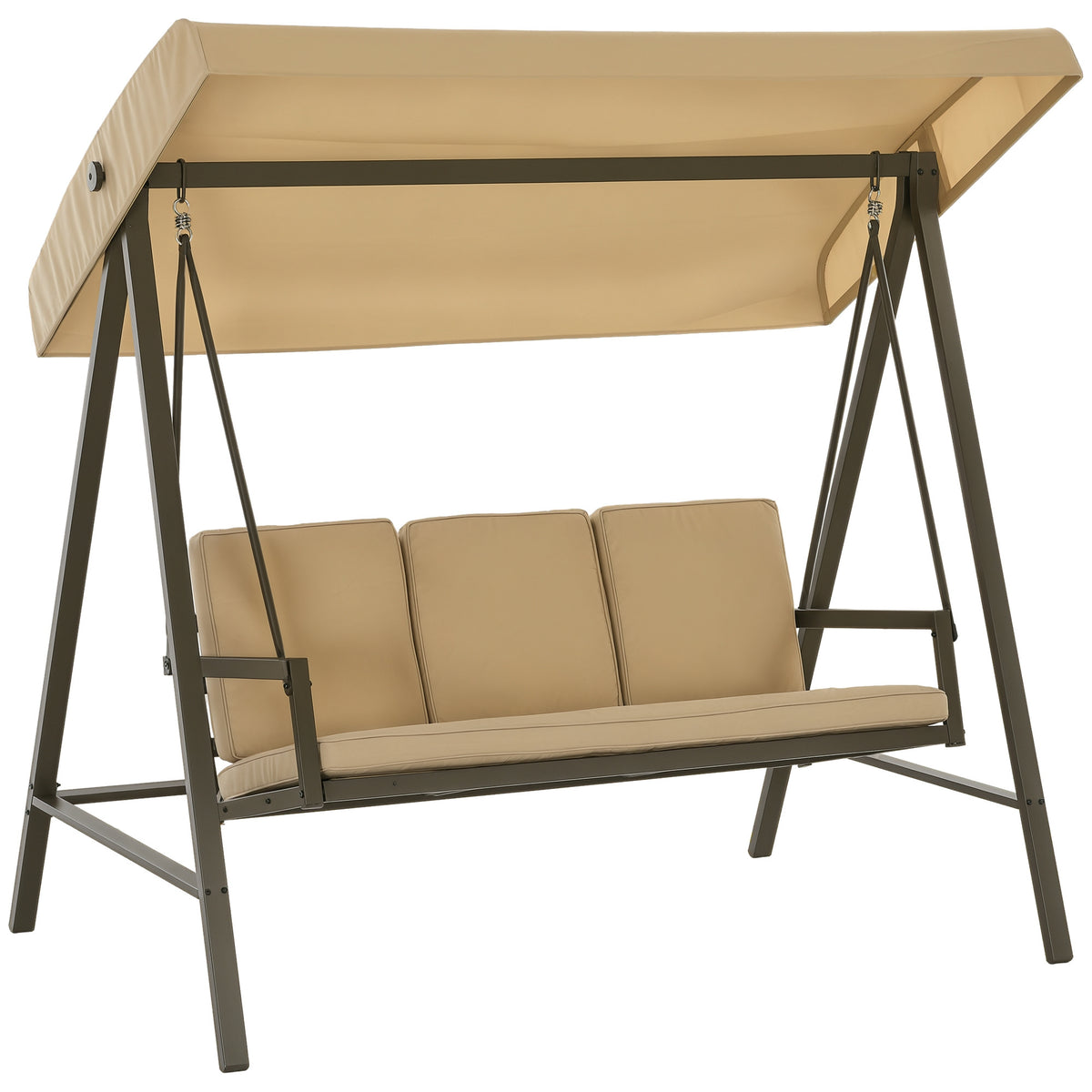 Baloiço de Jardim de 3 Lugares Baloiço de Exterior com Toldo Ajustável Almofadas Removíveis e Estrutura de Aço 200x125x175 cm Bege — foto 1