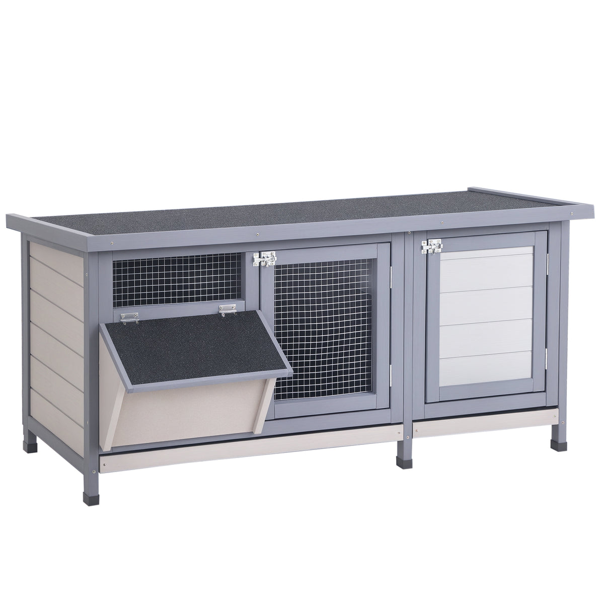 Coelheira de Madeira Gaiola para Coelhos com Telhado Asfáltico Rebatível Portas com Fecho Bandejas Removíveis e Comedouro Coelheira para Exterior 112x50x54 cm Cinzento — foto 1