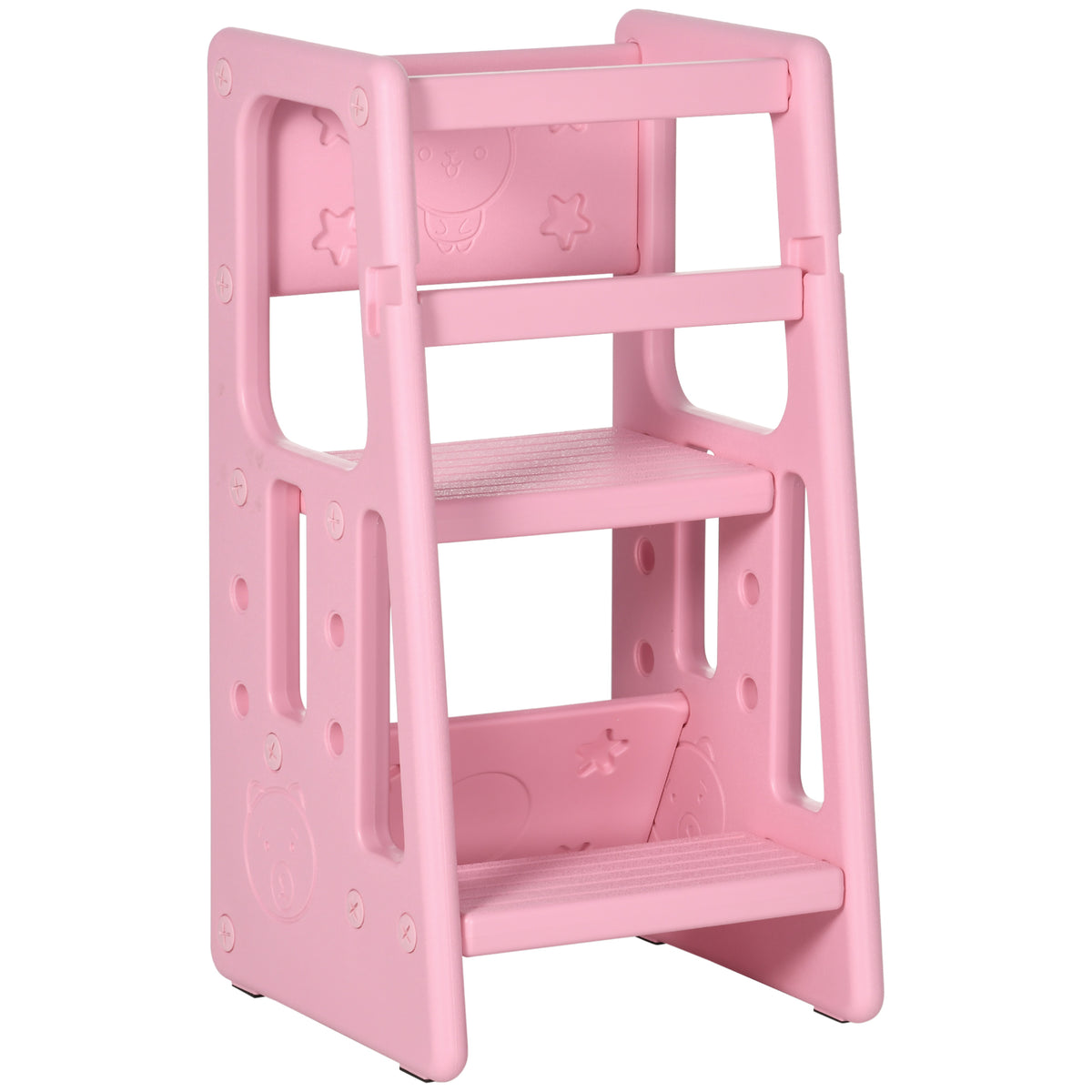 Torre de Aprendizagem para Crianças Banco Infantil com Altura Ajustável em 3 Posições e Plataforma Antiderrapante para Cozinha Sala de Jantar Casa de Banho 47x47x90cm Rosa — foto 1
