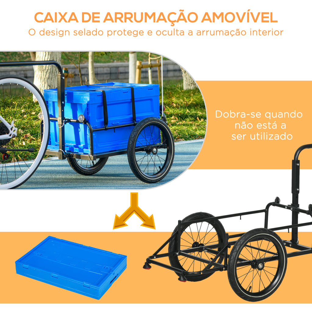 Reboque de Carga para Bicicleta Carrinho para Bicicleta com Caixa de Armazenamento Dobrável Alça Ajustável e Refletores Seguros Carga 40 kg 145x61x76/81 cm Azul — foto 4