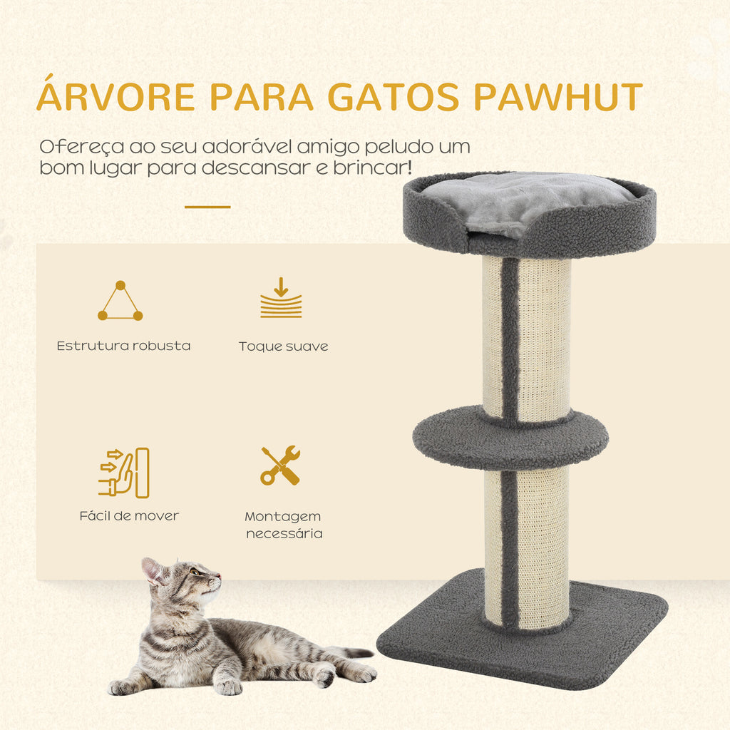 Arranhador para Gatos Altura 91 cm Arranhador para Gatos de 3 Níveis com Ninho Plataforma e Poste de Sisal 45x45x91 cm Cinza — foto 4