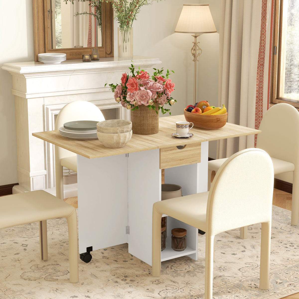 Essenza Mesa Dobrável Cozinha Sala Jantar 120x72x75 cm Madeira e Branco — foto 2