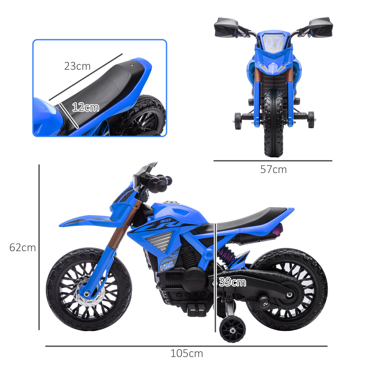 AIYPLAY Mota Elétrica para Crianças acima de 3 Anos Moto a Bateria para Crianças 6V com Rodas de Treino e Buzina Mota para Crianças Carga 30 kg 105x57x62 cm Azul — foto 3