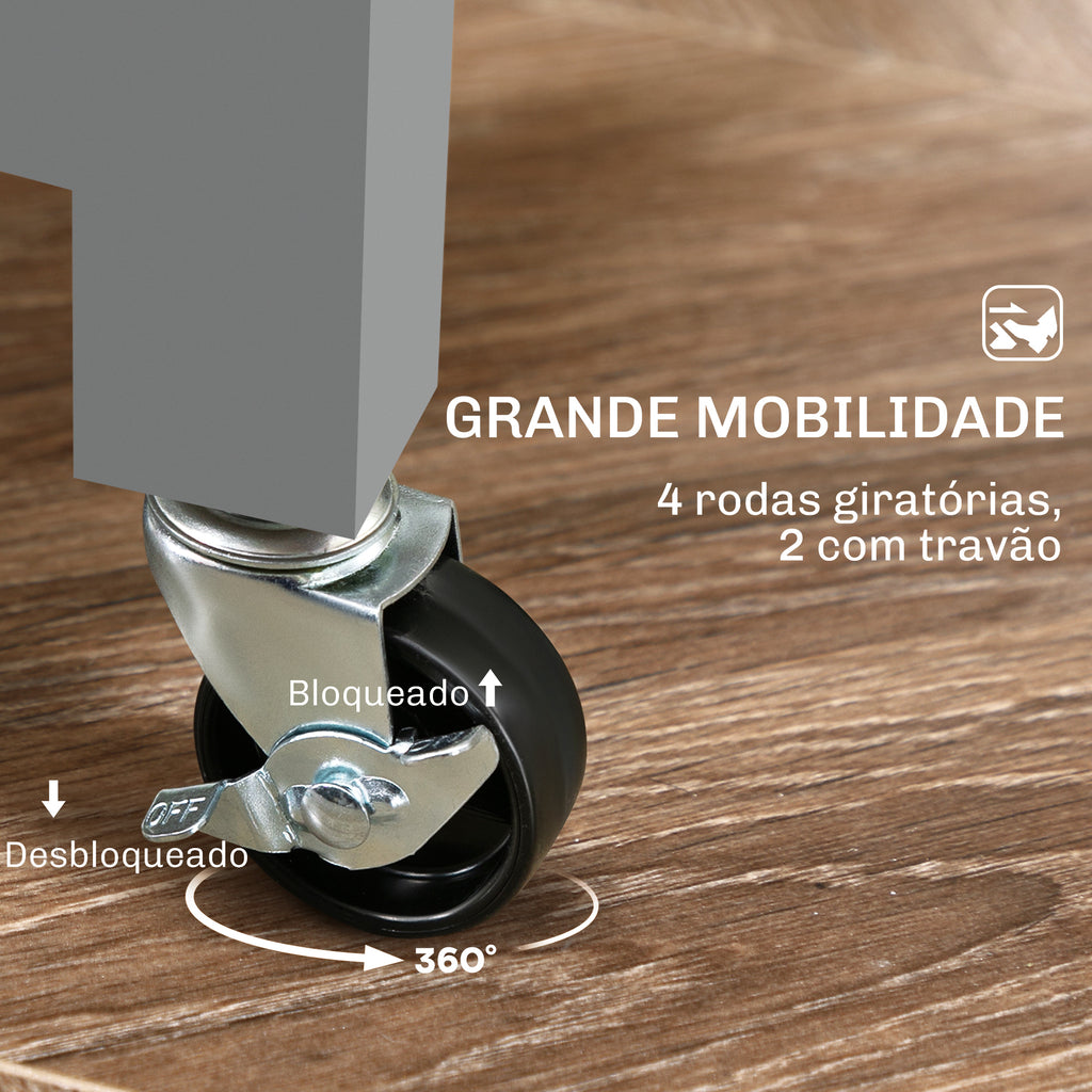 Carrinho de Cozinha com Rodas Carrinho de Serviço Multiuso com 3 Gavetas 2 Prateleiras Abertas e Bandeja para Sala de Jantar Sala de Estar 67x37x85,5 cm Cinzento — foto 7