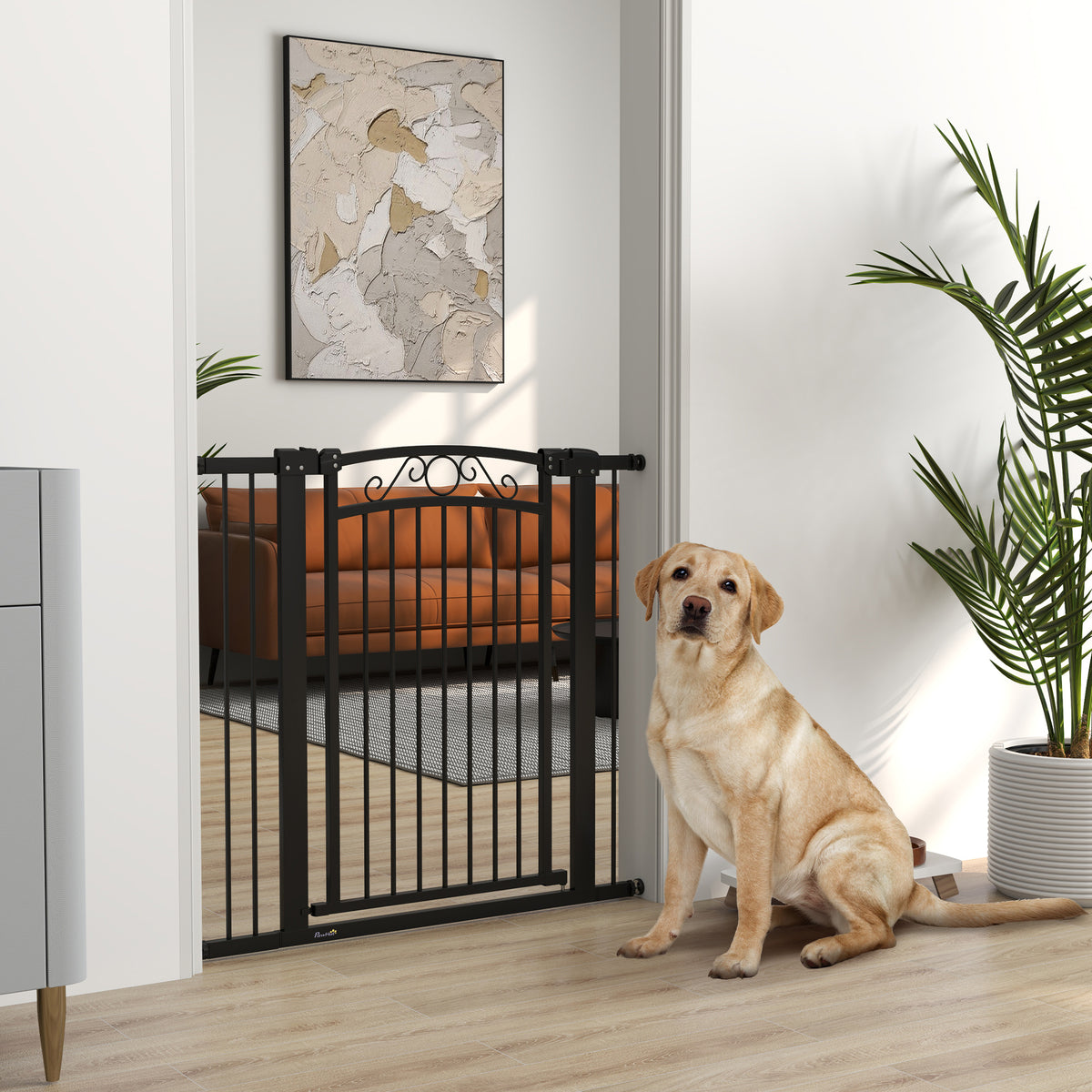 Barreira de Segurança para Cães Extensível 76-104 cm Barreira para Animais de Estimação Barreira para Cães com 2 Extensões Duplo Bloqueio para Escada Preto — foto 2