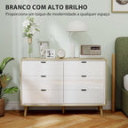 Cómoda 6 Gavetas Cómoda Quarto com Pernas de Madeira Cómoda para Sala Escritório Estilo Moderno 110x40x75 cm Branco Brilhante e Carvalho — foto 5