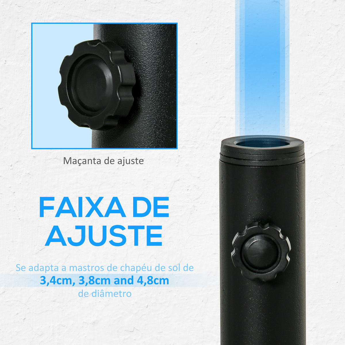 Suporte Chapéu de Sol para Chão de Cimento com 2 Botões de Bloqueio e 4 Parafusos Base de Chapéu de Sol para Mastros de 34/38/48mm 12x12x30cm Preto — foto 5