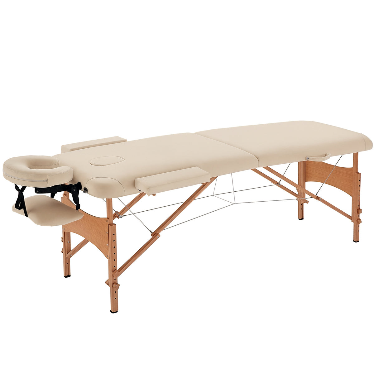 Marquesa de Massagem Dobrável Marquesa com Altura Ajustável 61-87 cm Desenho Ergonómico para Utilização Profissional Fácil de Transportar 185x60 cm Creme — foto 1