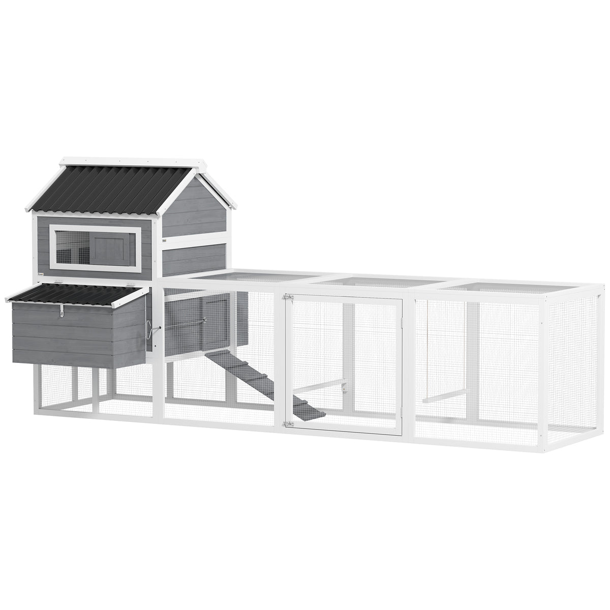 Galinheiro para Exterior Galinheiro de Madeira Gaiola Grande para 10-15 Galinhas com Baloiço Perchas Bandeja Removível e Rampa 315,5x150,5x140,5 cm Cinza — foto 1