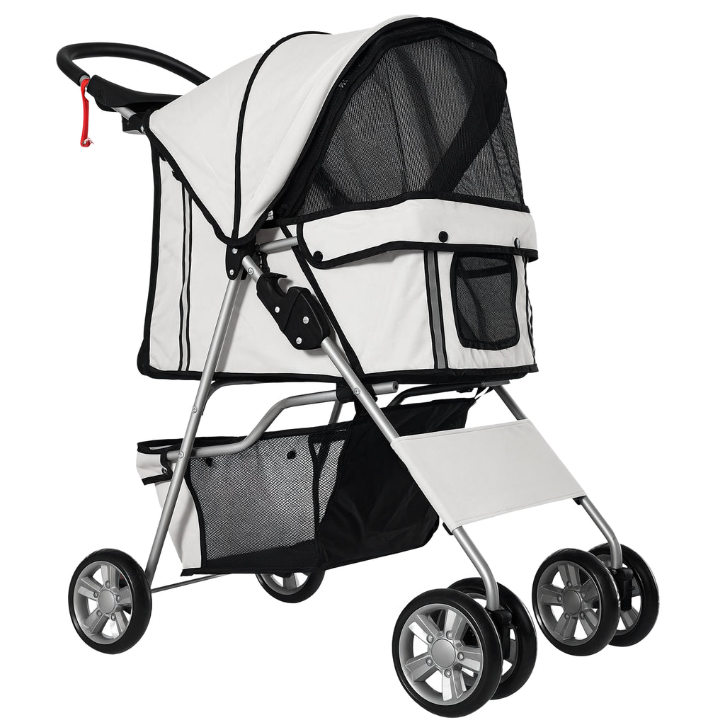 Carrinho para Cães Dobrável, Carrinho para Cães Pequenos com Cesta de Armazenamento, Janelas de Malha, Suportes para Copos, Rodas de EVA, Almofada Lavável, Travões, Carga 10 kg, 75x45x97 cm, Cinzento — foto 1