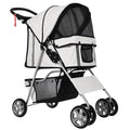 Carrinho para Cães Dobrável, Carrinho para Cães Pequenos com Cesta de Armazenamento, Janelas de Malha, Suportes para Copos, Rodas de EVA, Almofada Lavável, Travões, Carga 10 kg, 75x45x97 cm, Cinzento — foto 1