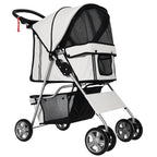 Carrinho para Cães Dobrável, Carrinho para Cães Pequenos com Cesta de Armazenamento, Janelas de Malha, Suportes para Copos, Rodas de EVA, Almofada Lavável, Travões, Carga 10 kg, 75x45x97 cm, Cinzento — foto 1
