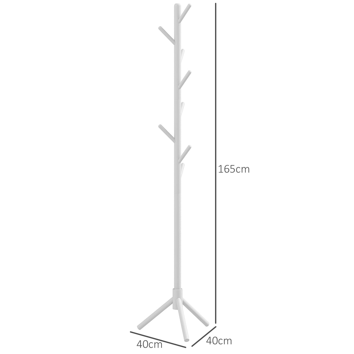Cabide de Pé de Madeira Cabide de Pé com 8 Ganchos para Pendurar Roupa e Bolsas Cabide em Forma de Árvore para Corredor Entrada Quarto 40x40x165 cm Branco — foto 3