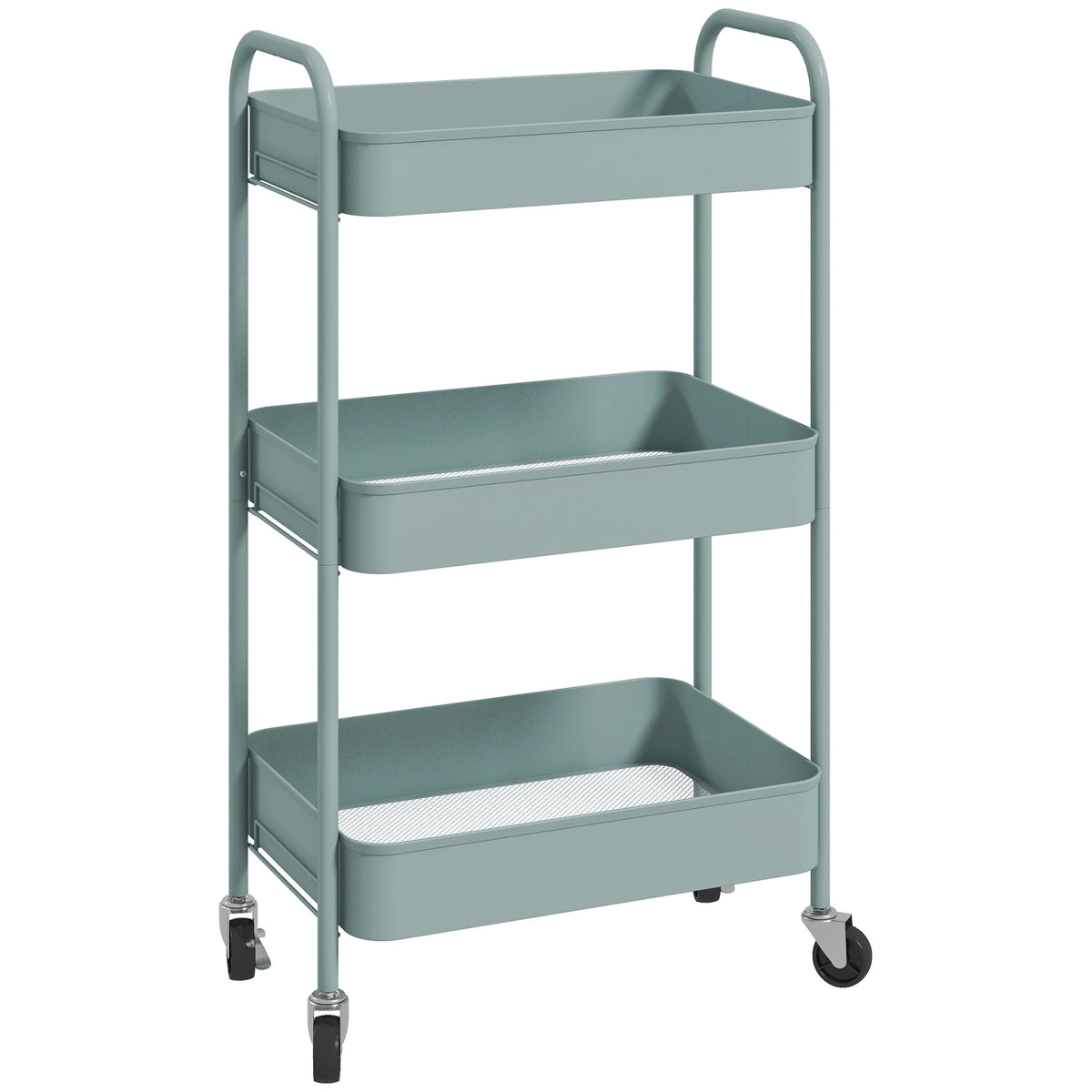Carrinho Auxiliar de 3 Níveis com Rodas Carrinho de Armazenamento Deslizante com 3 Prateleiras 4 Rodas e 2 Travões para Cozinha Sala 45x30.6x79 cm Azul Claro — foto 1