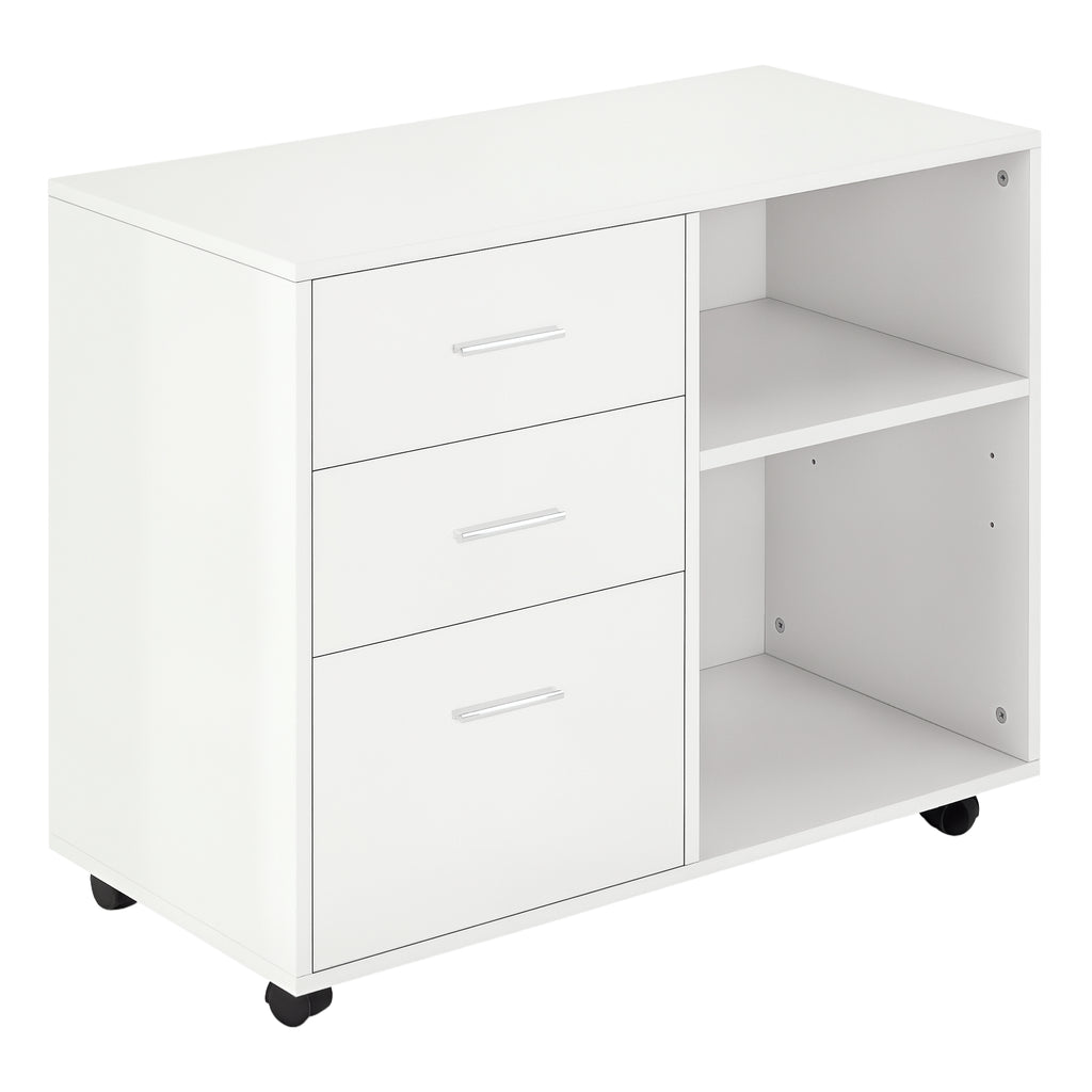Armário de Escritório para Impressora Multifuncional com 3 Gavetas Prateleira Ajustável e Rodas 80x40x65cm Branco — foto 1
