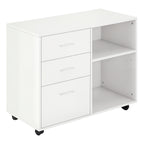 Armário de Escritório para Impressora Multifuncional com 3 Gavetas Prateleira Ajustável e Rodas 80x40x65cm Branco — foto 1
