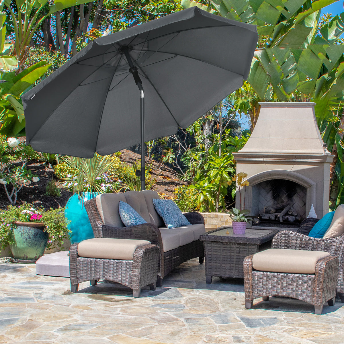 Chapéu de Sol de Praia Grande Ø180 cm Chapéu de Sol de Exterior com Ângulo Ajustável Proteção UV50+ Inpermeável Mastro de Ø32 mm Cinza — foto 2